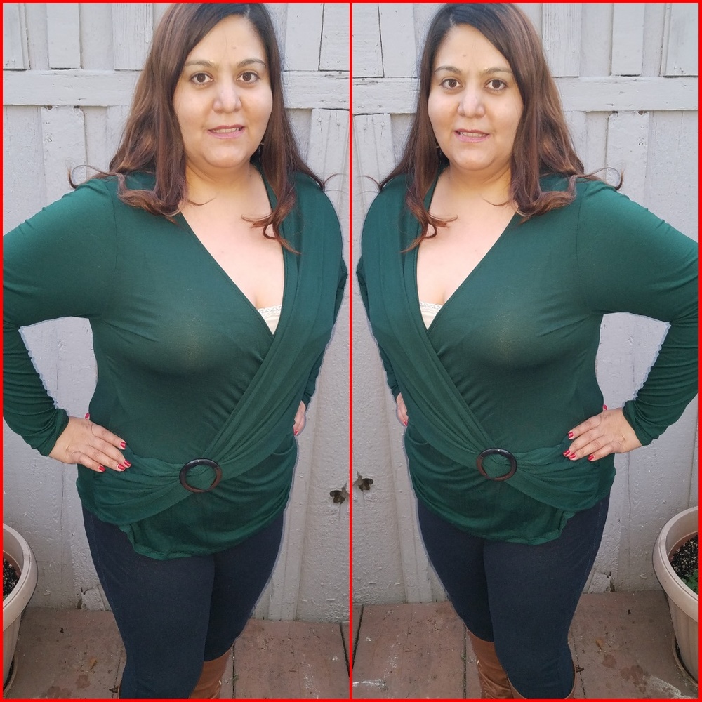 1x-3x New Plus Size Green Long Sleeve Top - Picture 4 of 8